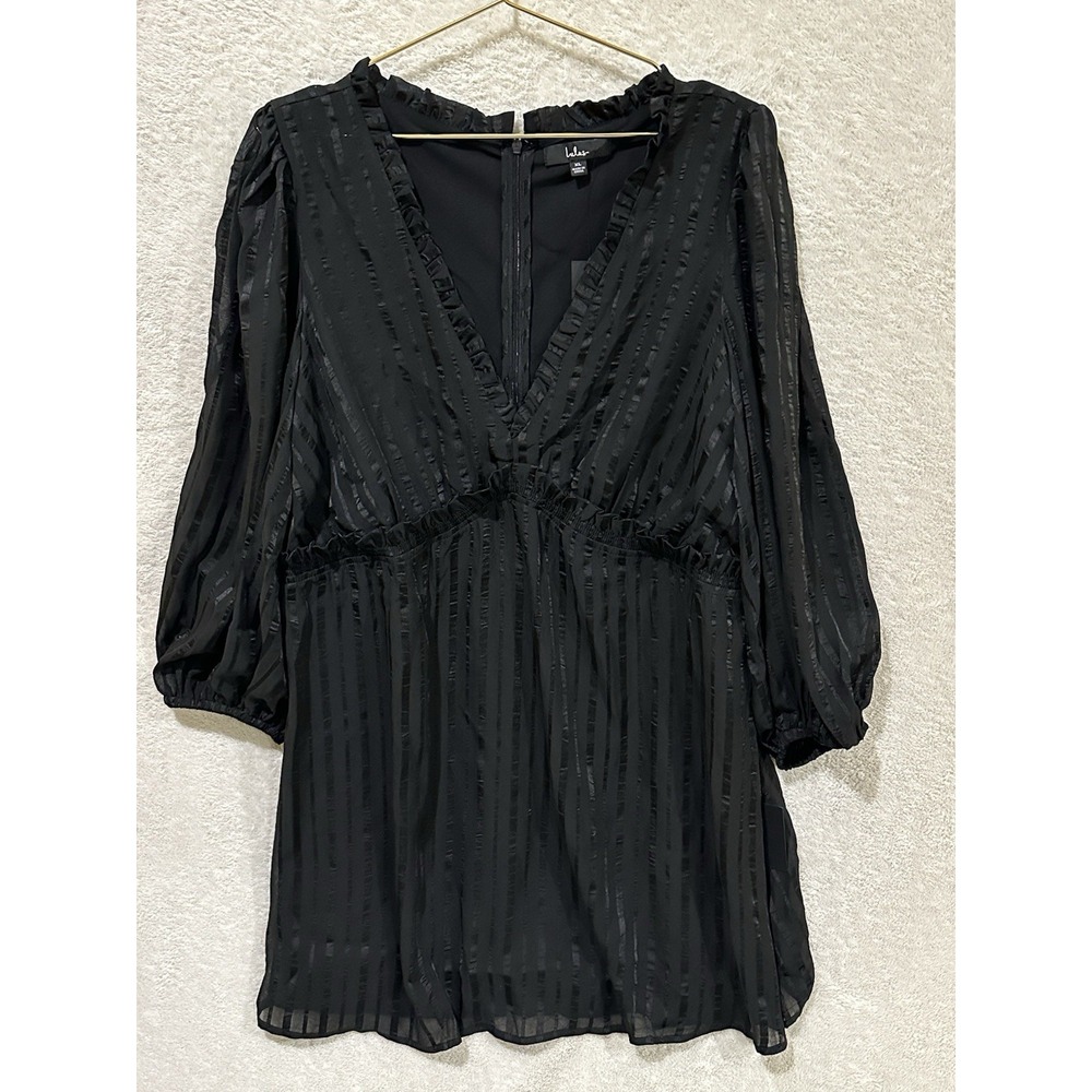 NWT‎ Lulu's Black Striped V-Neck Mini Dress Size XL New Years Eve Party Lined